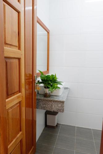 a bathroom with a sink and a plant on a counter at Thy Hung legacy hotel in Tuy Hoa