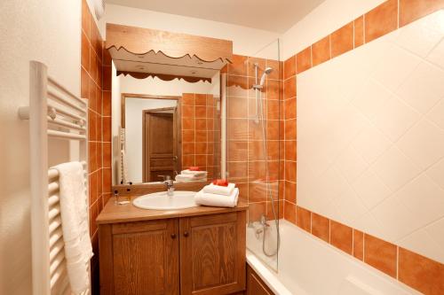 a bathroom with a sink and a mirror at Résidence Néméa Le Grand Lodge in Châtel