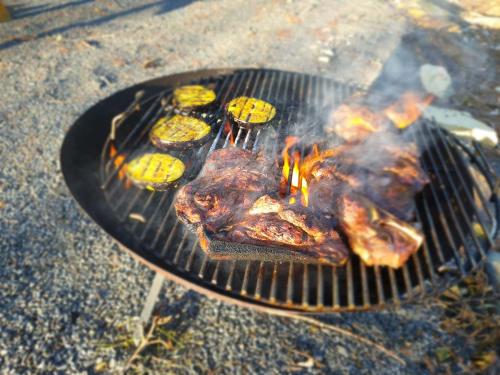 - un grill avec de la viande et des légumes dans l'établissement Sunrise Pines, à Colpton