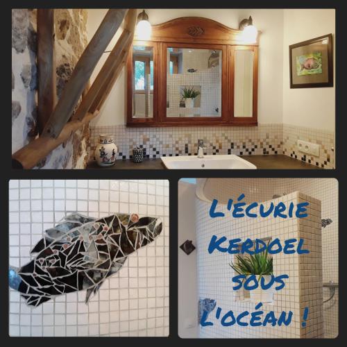 a bathroom with a sink and a mirror at L'écurie Kerdoel in Cléder