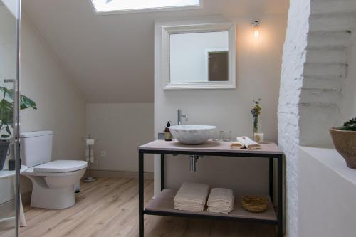 a bathroom with a sink and a toilet at Atelier Botanie luxury short stay apartment in Hasselt