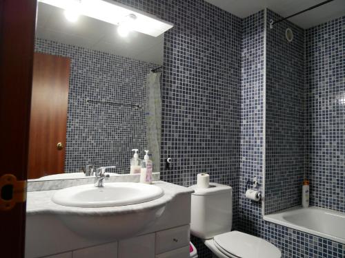 une salle de bain avec un lavabo, des toilettes et un miroir dans l'établissement Terrasses- Vacances Pirinenca, au Tarter