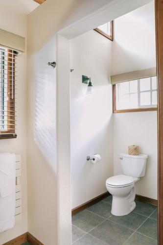 a bathroom with a toilet and a shower at Kilauea Lodge and Restaurant in Volcano