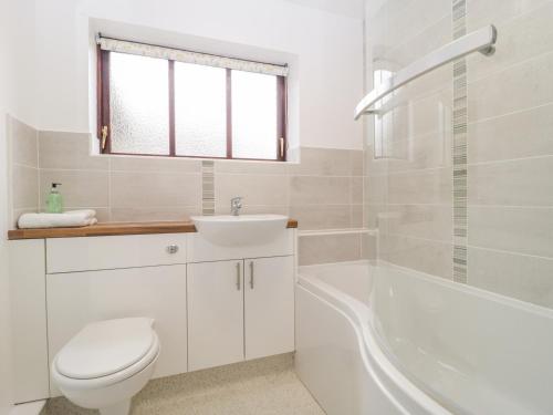a bathroom with a toilet and a sink and a tub at The Forge in Winscombe