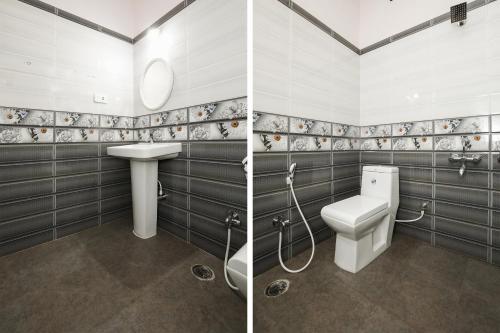 2 Bilder eines Badezimmers mit WC und Waschbecken in der Unterkunft Suvarna Suits in Mysore