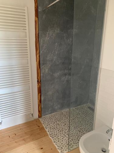 a bathroom with a shower with a toilet and a sink at Al bosco incantato in Trieste