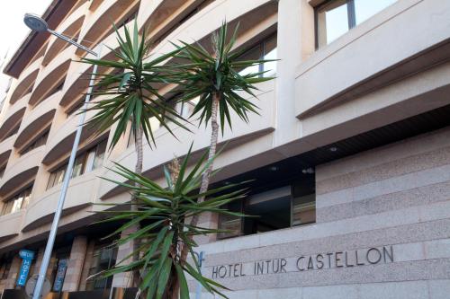 two palm trees in front of a building at Intelier Rosa in Castellón de la Plana