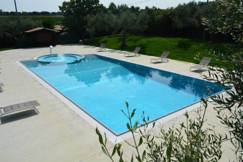 a large blue swimming pool with chairs around it at Agriturismo Tenuta Lagala in Venosa