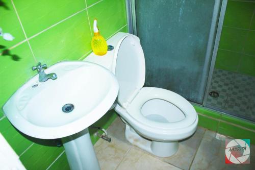 下博克特的住宿－CASA MARLE，浴室配有白色卫生间和盥洗盆。