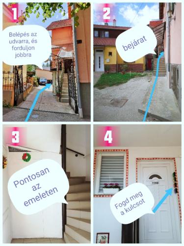 a collage of four pictures of a house with a door at HOKE lakás in Sopron