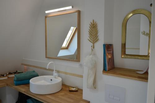 a bathroom with a sink and a mirror at Le Beau Repaire 1 à 3 chambres étage indépendant in Angers