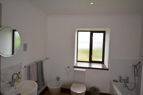 a bathroom with a sink and a toilet and a window at Diubaig House in Edinbane