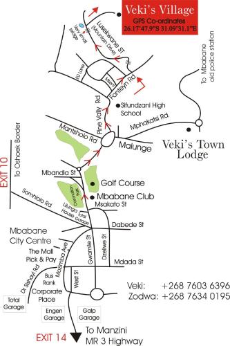 a map of the vaughan city centre and the vaughan civic centre at Veki's Village Cottages in Mbabane