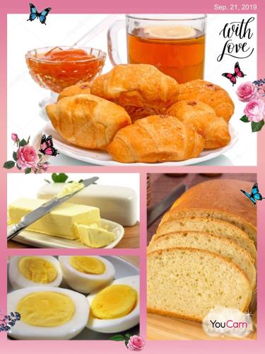a collage of pictures of eggs and bread and butter at Nina BNB in Sevan