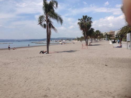 a beach with palm trees and people laying on the sand at MAEVA in Saint-Laurent-du-Var