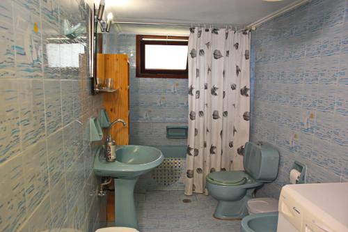 a bathroom with a green sink and a toilet at Villa Dimitra Nikiana in Nikiana
