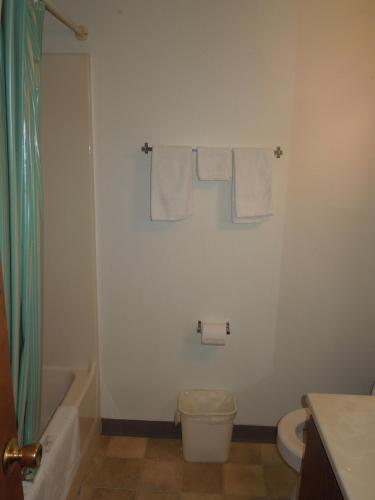a bathroom with a tub and a toilet and towels at Xenia Country Inn in Xenia