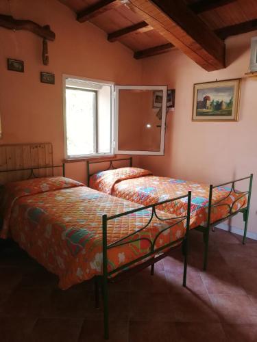 a bedroom with two beds and a window at SUARA Affitti - bike in Bibbona