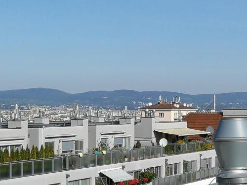 ウィーンにあるPanorama Apartment Viennaの屋根から市街の景色を望む