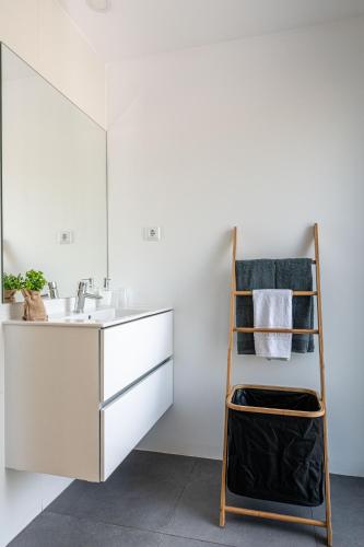 a bathroom with a ladder next to a sink at Casa Alivas in Furnas