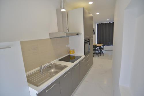 - une cuisine avec un évier et un comptoir dans l'établissement Apartman LENA, à Ðakovo