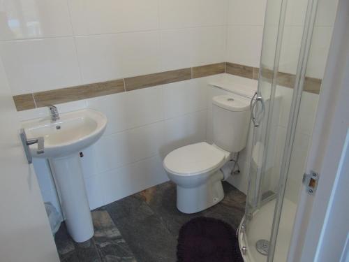 a bathroom with a toilet and a sink at Harlinger Lodge in London