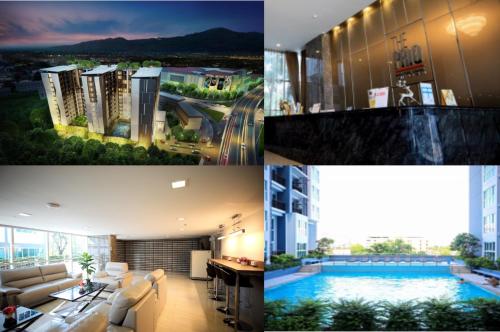 a collage of photos of a hotel with a pool at The Prio Signature Condo Chiangmai in Chiang Mai