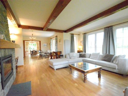 uma sala de estar com um sofá e uma lareira em Spacious villa in Daverdisse with large garden em Daverdisse