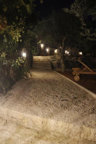 a set of stairs at night with trees and lights at Pedra Nova in Castelo Novo
