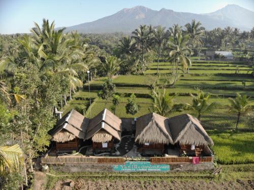 an aerial view of a resort with palm trees at Vanilla Garden in Tetebatu