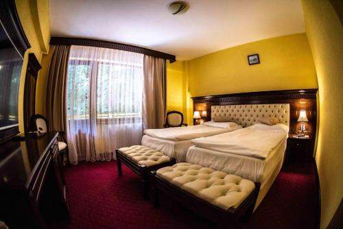 Un pat sau paturi într-o cameră la Hotel Trei Brazi