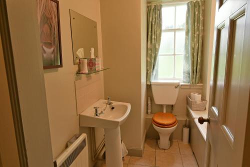 a small bathroom with a sink and a toilet at Gardeners Cottage in Chesthill