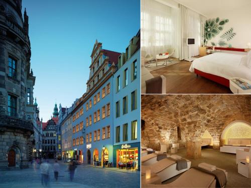 a collage of pictures of a city with a hotel at HYPERION Hotel Dresden Am Schloss in Dresden