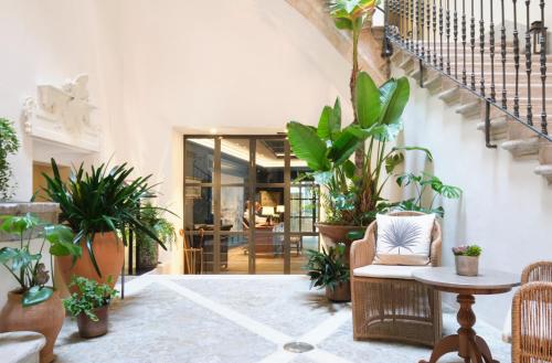 een woonkamer gevuld met veel planten bij Hotel Antigua Palma - Casa Noble in Palma de Mallorca