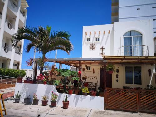 ein Haus mit einer Palme davor in der Unterkunft Villa Altamar in Playas