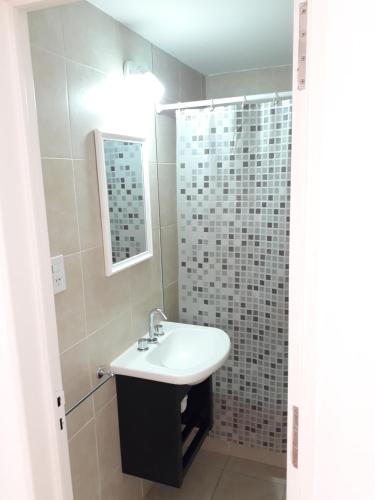 ein Bad mit einem Waschbecken und einer Dusche in der Unterkunft Hermoso apartamento en el corazón de Santa Fe con cochera! in Santa Fe