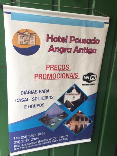 a sign for the hotel pocomoke arena antica at Hotel Pousada AngraAntiga in Angra dos Reis