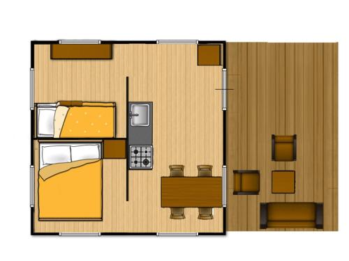 a floor plan of a room with a table and chairs at Glamping Can Bora Lodges in Las Serras