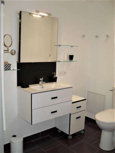 une salle de bain avec un lavabo et des toilettes dans l'établissement Meublé classé 3 étoiles, à Saint-Brieuc