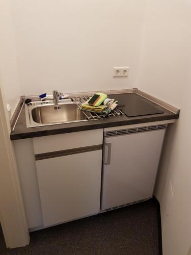 ニュルンベルクにあるApartments Blumenthalのシンクの横にシンク付きのキッチンカウンター