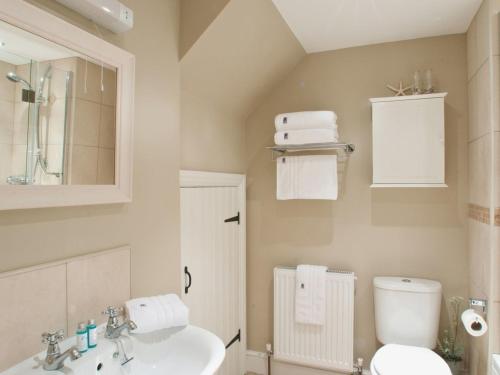 a bathroom with a sink and a toilet at Saltwind Granary in Hartland