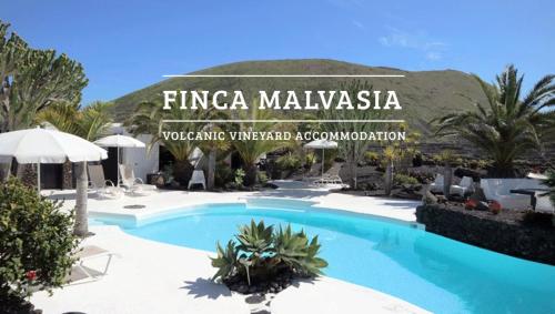 a swimming pool in front of a villa at Finca Malvasia Vineyard in Tías