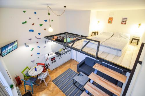 an overhead view of a bedroom with a bunk bed at Altitude Loft in Sarajevo