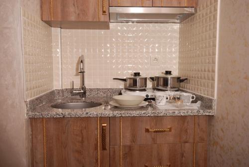 a kitchen with a sink and a counter top at Hasekisultan Suite House in Istanbul