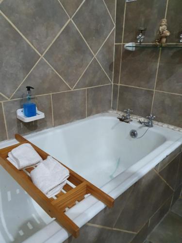 bagno con vasca e termoarredo di Garden Corner Guesthouse a Beaufort West