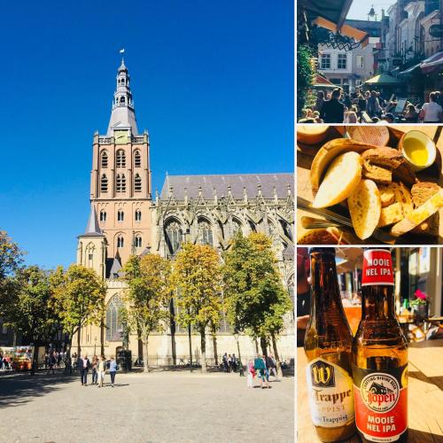 a collage of pictures of a church with a tower at Bed and Breakfast: 'Bij ons Achter' in Helvoirt