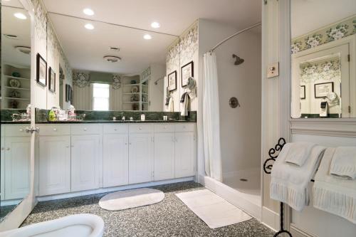 a bathroom with a shower and a sink at The Stockade Bed and Breakfast in Baton Rouge