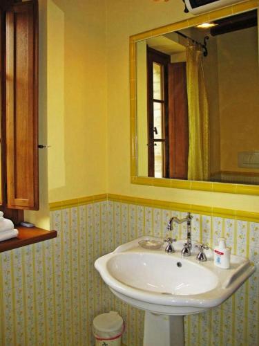 a bathroom with a sink and a mirror at Podere Caldaruccio La Pineta in Bosco