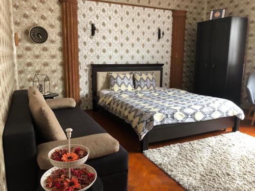 ein Wohnzimmer mit einem Bett und einer Couch in der Unterkunft Schei Studio 1 in Braşov