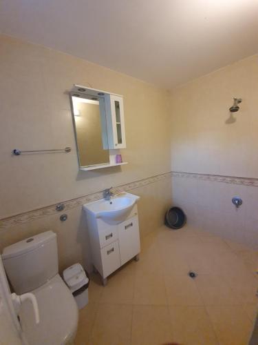 a bathroom with a toilet and a sink and a mirror at Sani Holiday Village in Sozopol